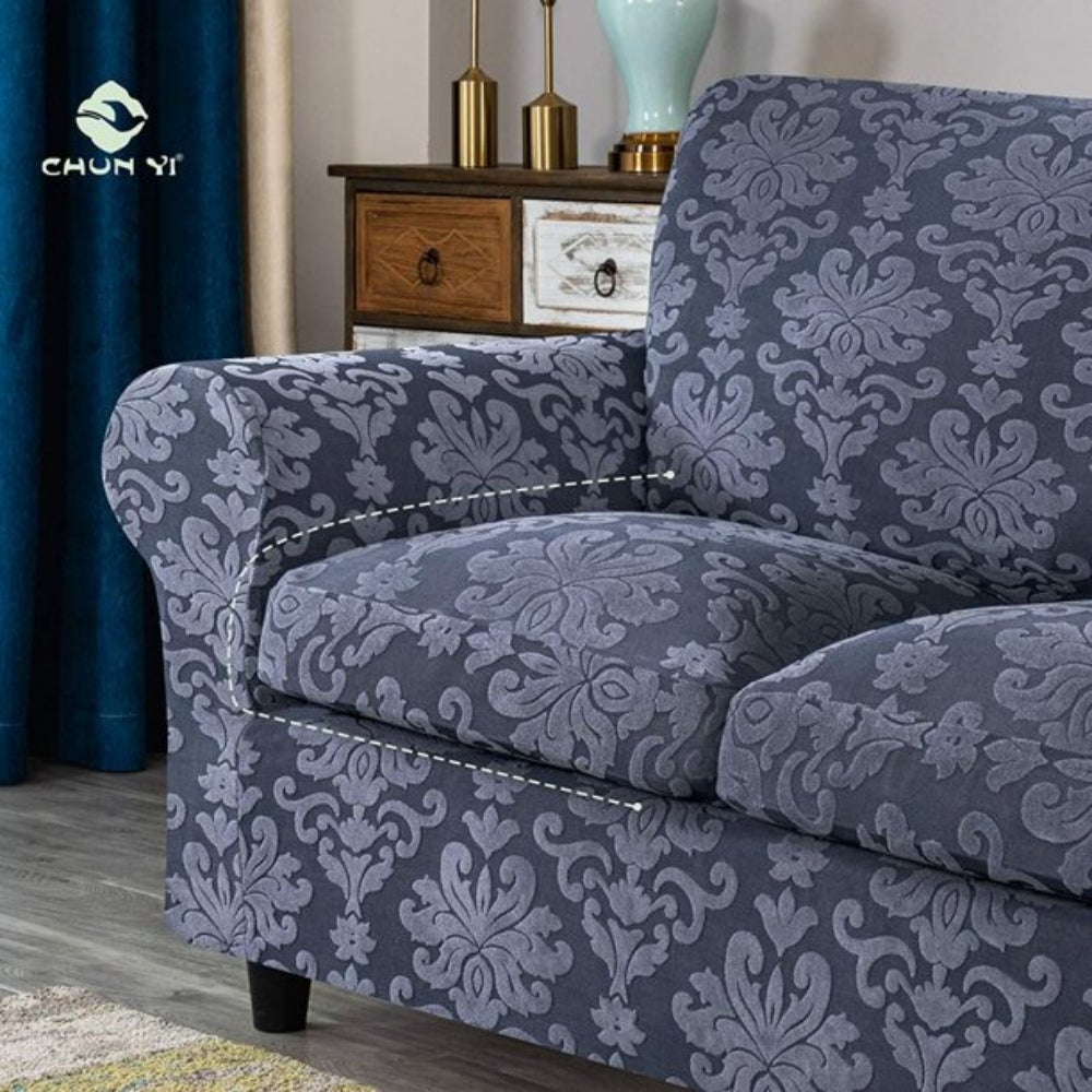 CHUN YI Jacquard Damask Slipcover with 3 Cushion Cover (Sofa, Grayish Blue)