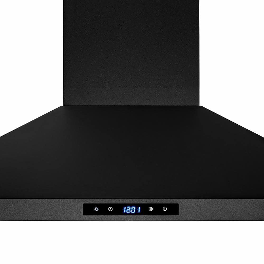 AKDY 36 in Convertible Island Mount Range Hood in Black Painted Stainless Steel with Touch Control and Carbon Filters