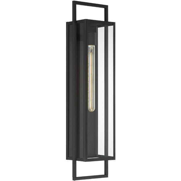 High Modern Outdoor Wall Light Fixture Mount Porch House Edison Bulb Textured Black Finish Metal Clear Glass Shade