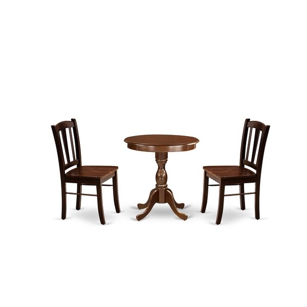 3-Pc Dining Room Table Set - 2 Wood Kitchen Chairs and 1 Wood Dining Table with Slatted Back-(Finish Options)