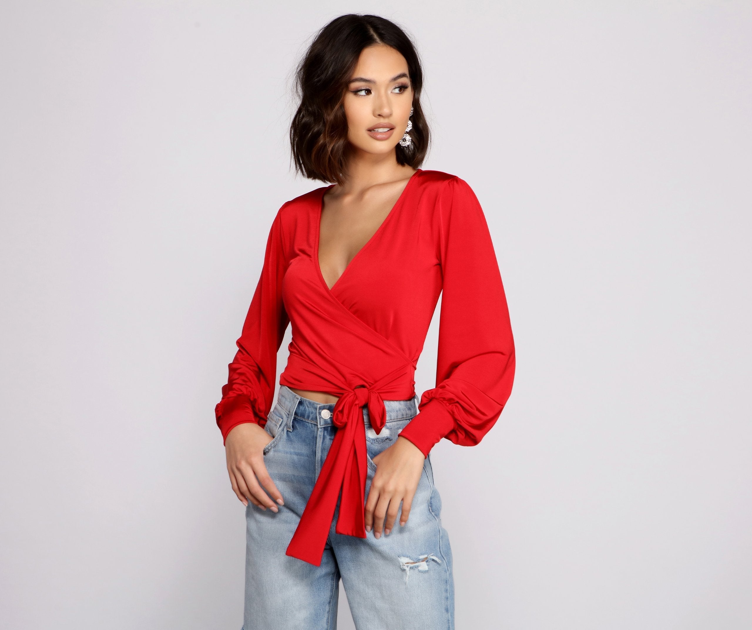 Slinky Knit Wrap Front Top