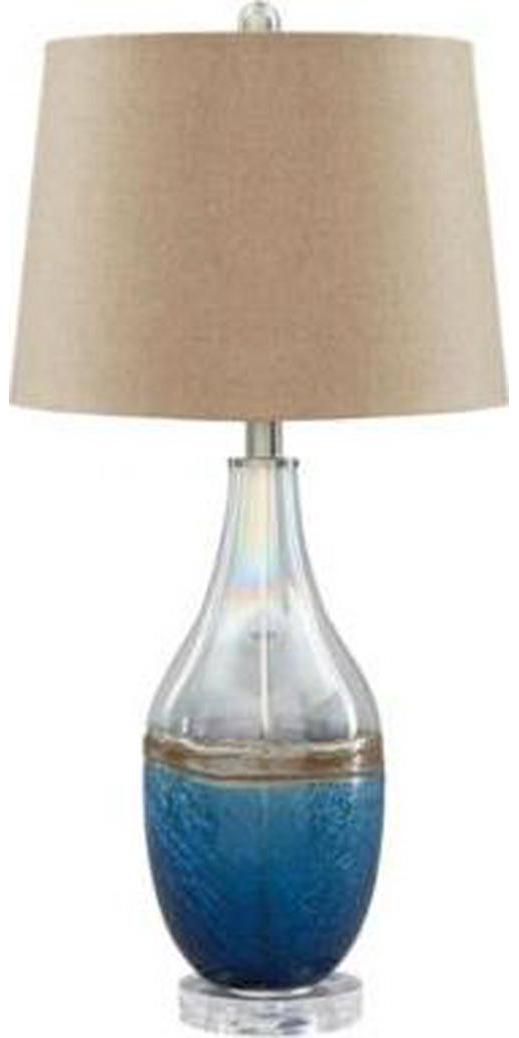 Signature Design by Ashley Johanna Beach Inspired Glass Table Lamps， Set of 2 ， Clear and Blue