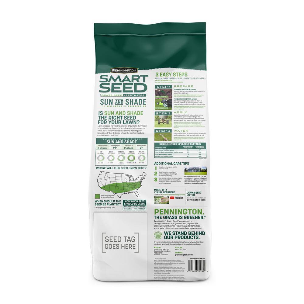 Pennington Smart Seed 7 lbs. Sun and Shade South Grass Seed and Fertilizer (2-Pack) 100543723