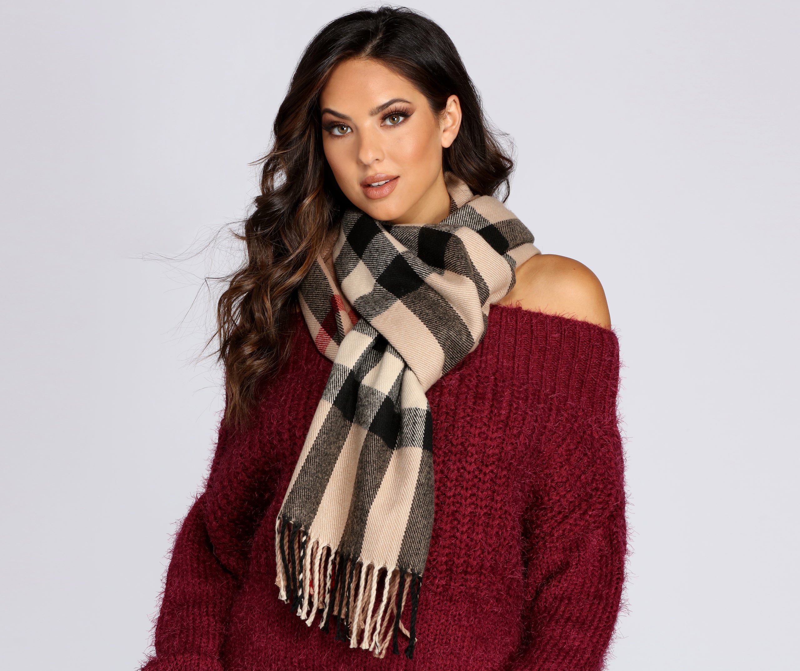 Plaid Fringe Over-sized Scarf