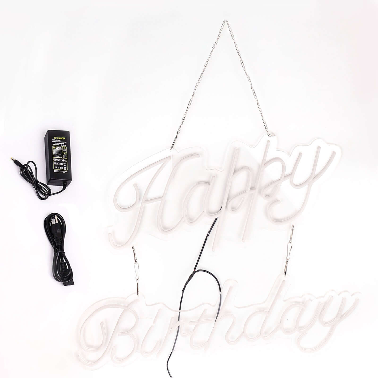 Happy Birthday Neon Light Sign, LED Reusable Wall Décor Lights With 5ft Hanging Chain 32