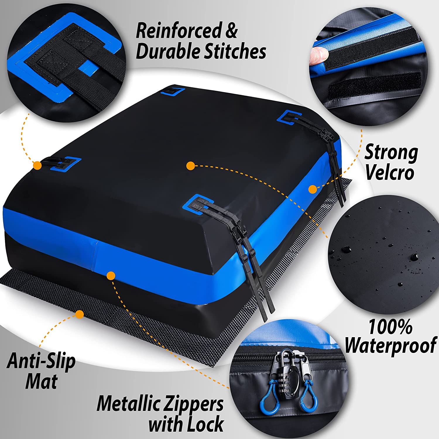 Zone Tech Car Roof Cargo Bag Protective Mat - Black with Blue Stripe Rubberized with A Strong Grip and Extra Cushioning Car Roof Pad