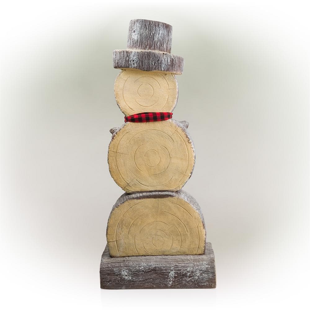 Alpine Corporation 46 in. Tall Extra Large Christmas Snowman Statue with Wood Texture WTJ102L