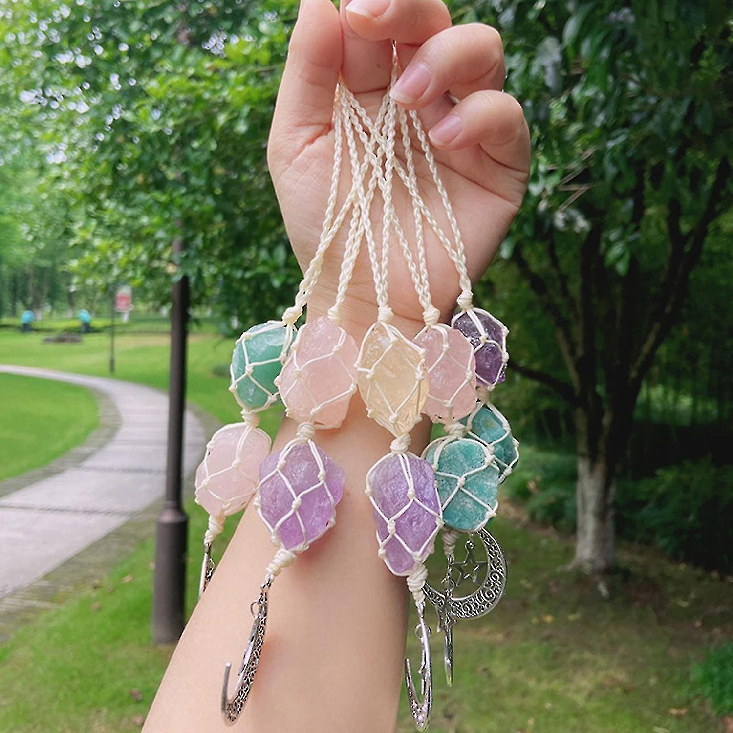 Crystal Car Hanging Ornament， Hanging Car Charm - Rose Quartz， Amethyst - Dangling Moon， Healing Cry