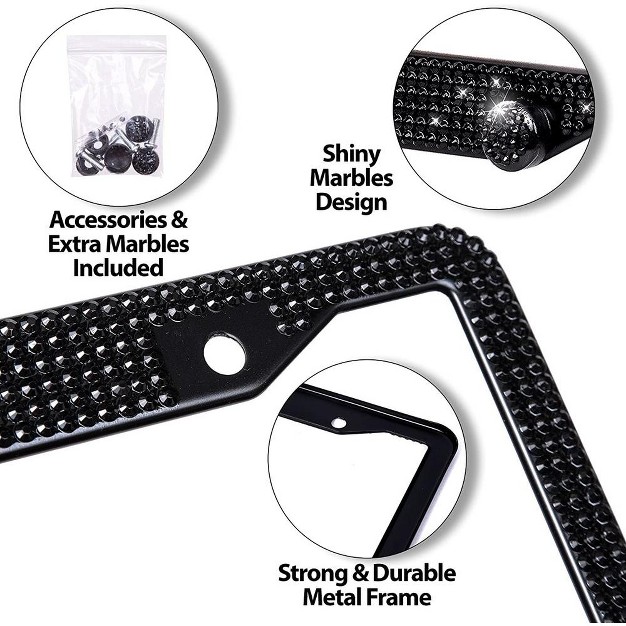 Zone Tech Shiny Bling Rhinestone License Plate Cover Frame classic Black Sparkly Crystal Bling Stainless Steel Car Novelty license Plate Frame