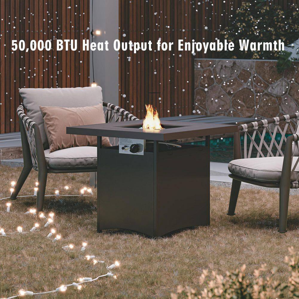 Mondawe 28 in. 50000 BTU Brown Frame Square Metal Outdoor Propane Gas Fire Pit Table with Fire Glass for Patio Balcony MO-08111BR