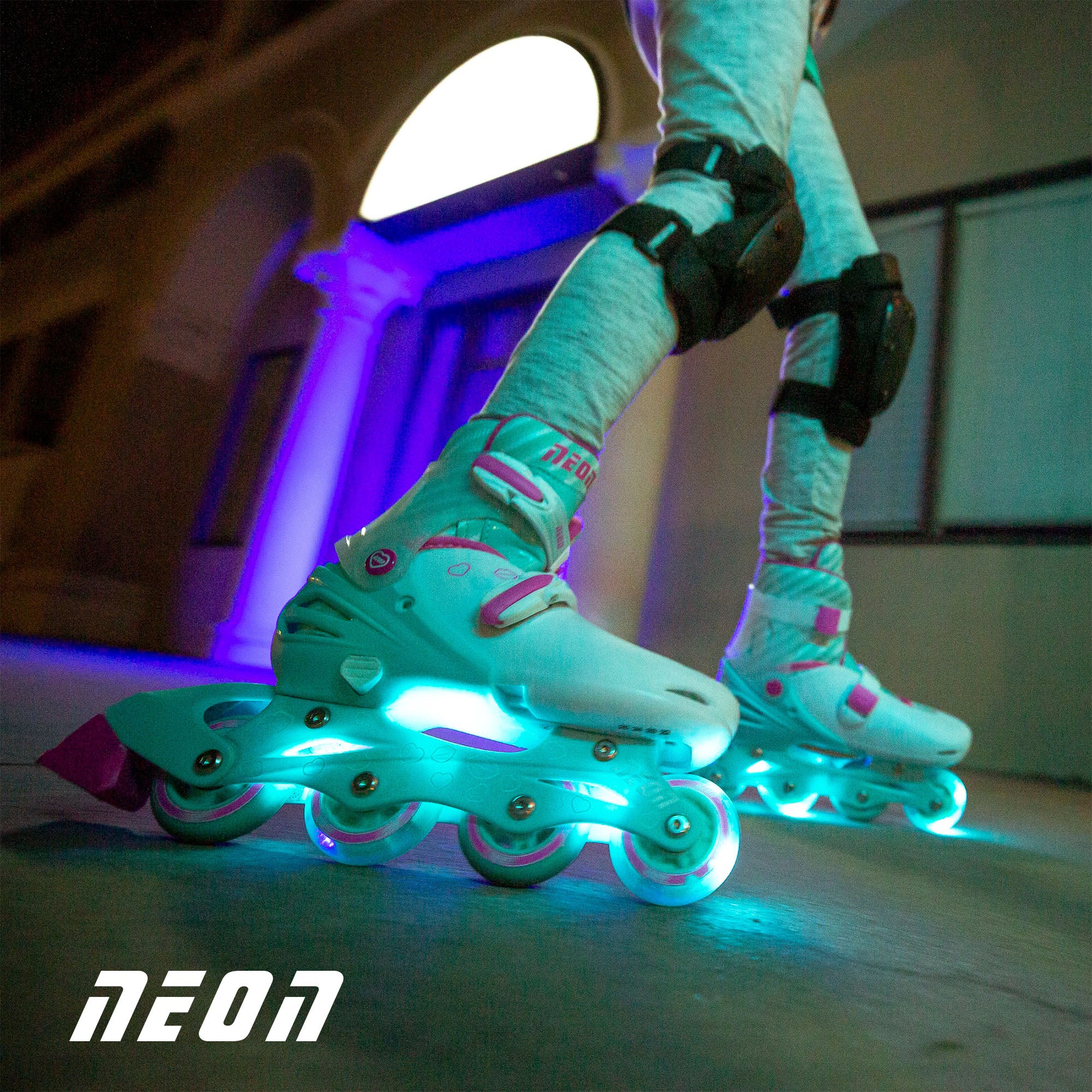 Neon Combo 2-in-1 Kids Skates Inline and Quad - Unisex, One Pair, Size 12-2 Adjustable, Pink/ Green