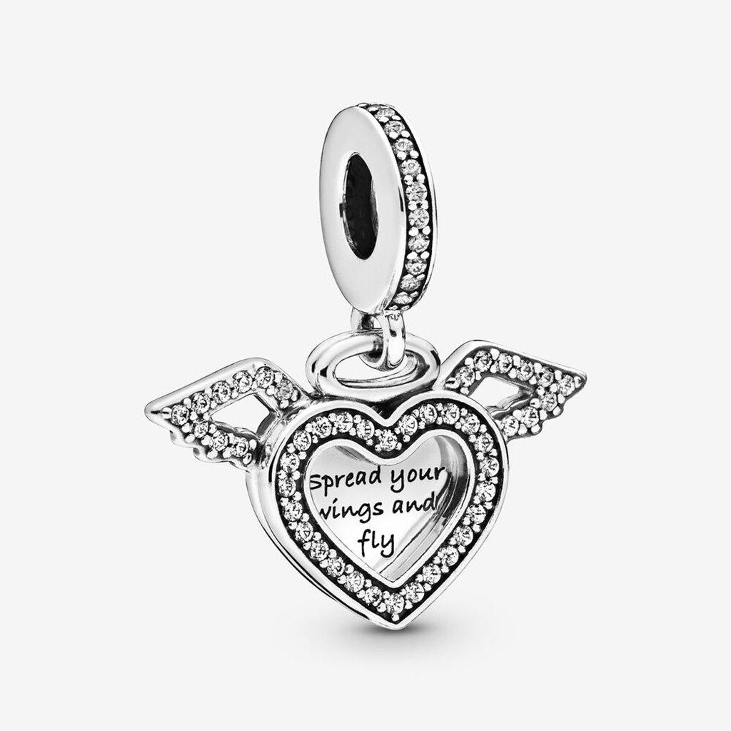 PANDORA  Heart and Angel Wings Dangle Charm