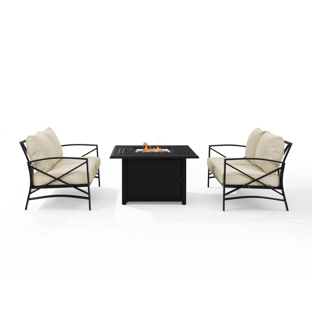 Kaplan 3pc Outdoor Conversation Set With Fire Table amp 2 Loveseats Oatmeal Crosley