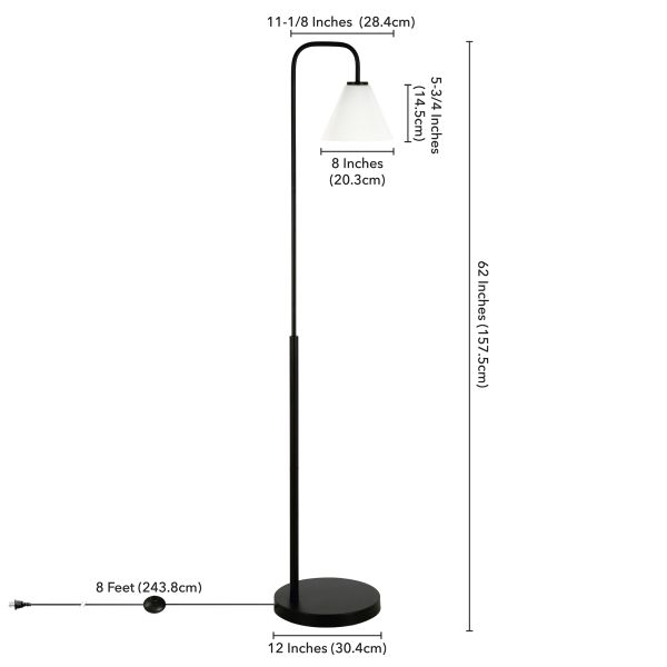 Henderson Arc Floor Lamp with Glass Shade in Blackened Bronze/White Milk