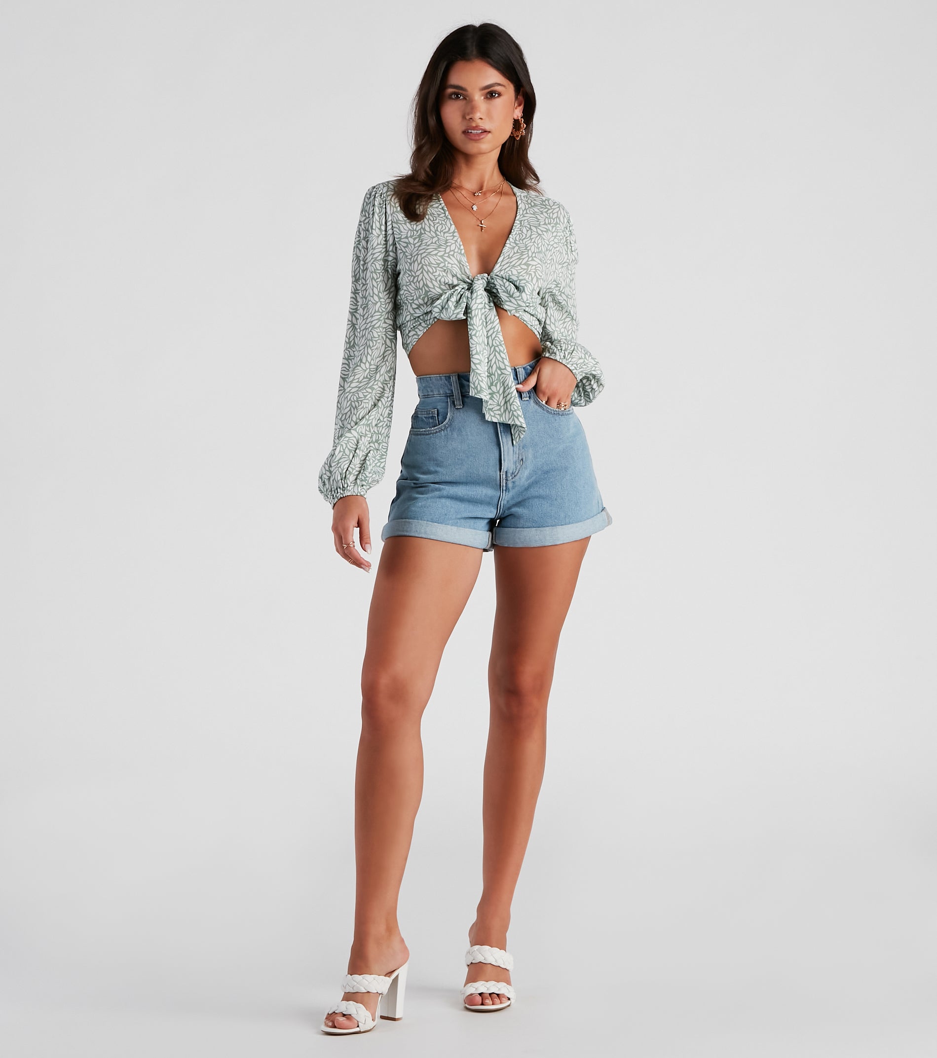 Swept Away Gauze Tie Front Top