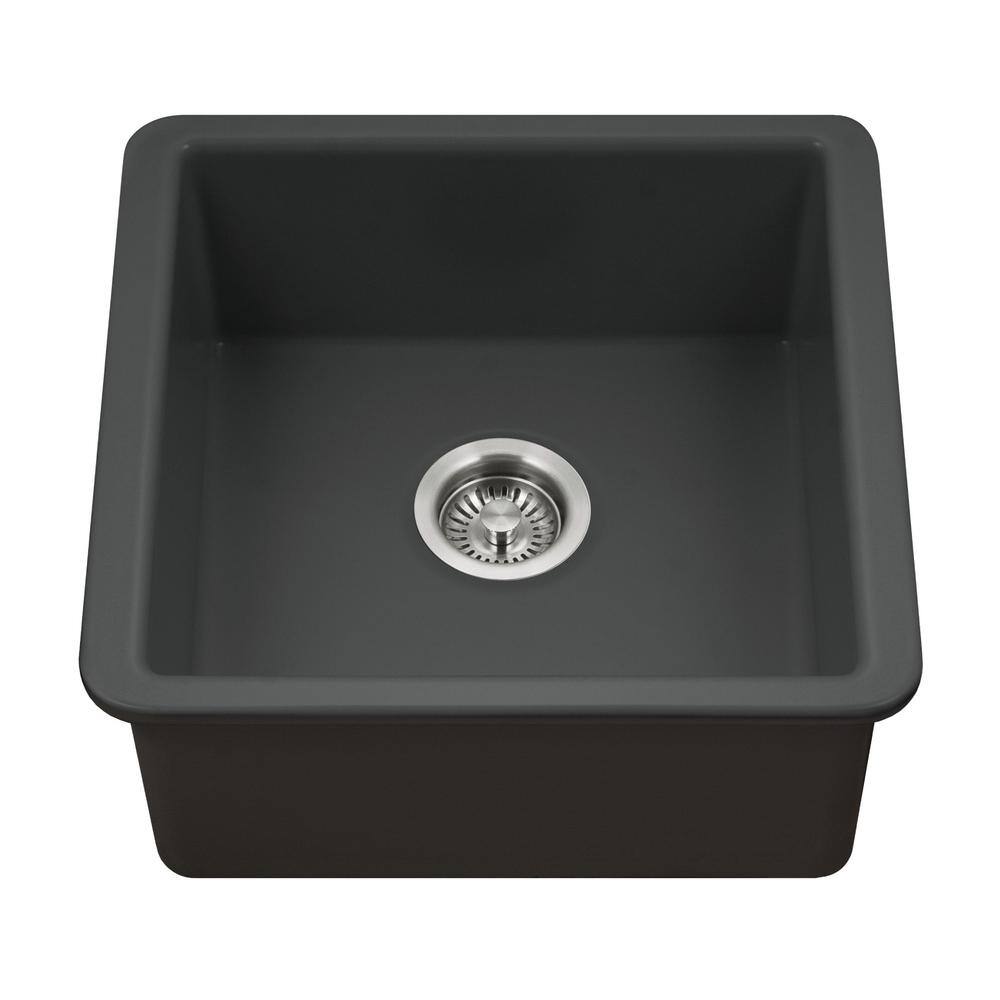 HOUZER Platus Fireclay 19 in. Square Undermount Bar Sink in Black PTB-2020 BL