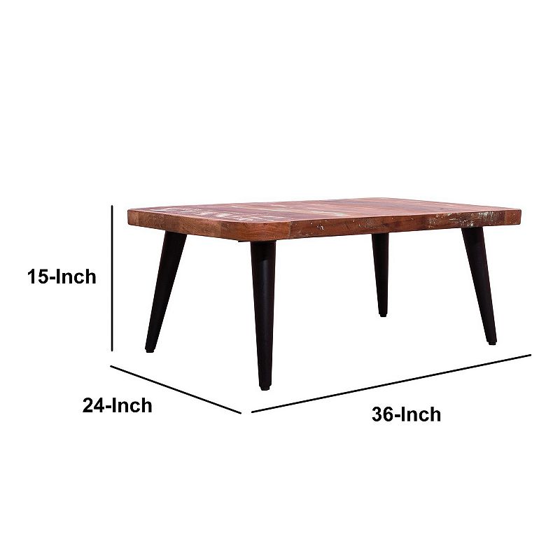 36 Rectangular Reclaimed Wood Coffee Table， Angled Legs， Brown and Black