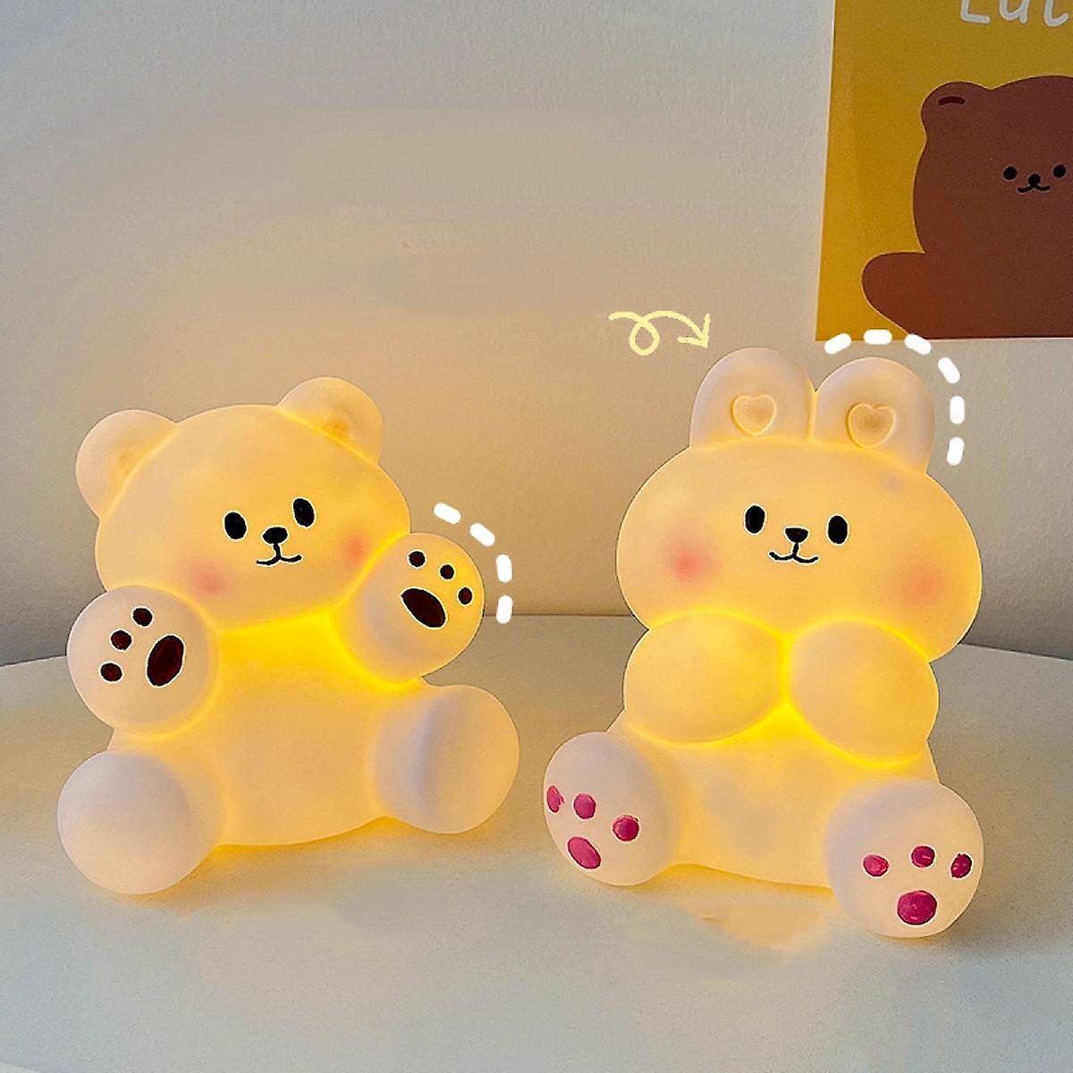 2pcs Led Night Light Lamp With Cartoon Animal Bear And Rabbit Shape For Kids Bedside Bedroom Living Room Decorative Lighting