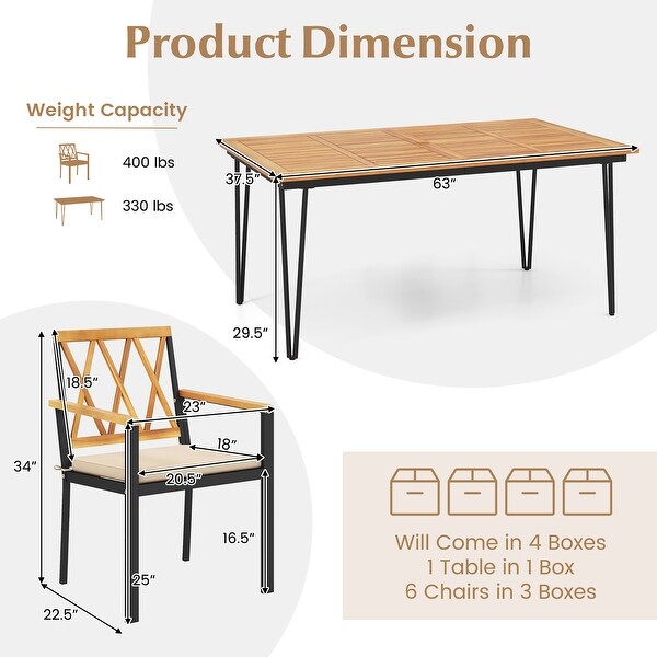 Gymax 7 PCS Patio Dining Set w/ 2'' Umbrella Hole and Seat Cushions