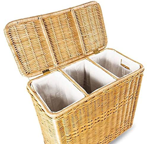 The Basket Lady 3-Compartment Wicker Laundry Sorter Hamper