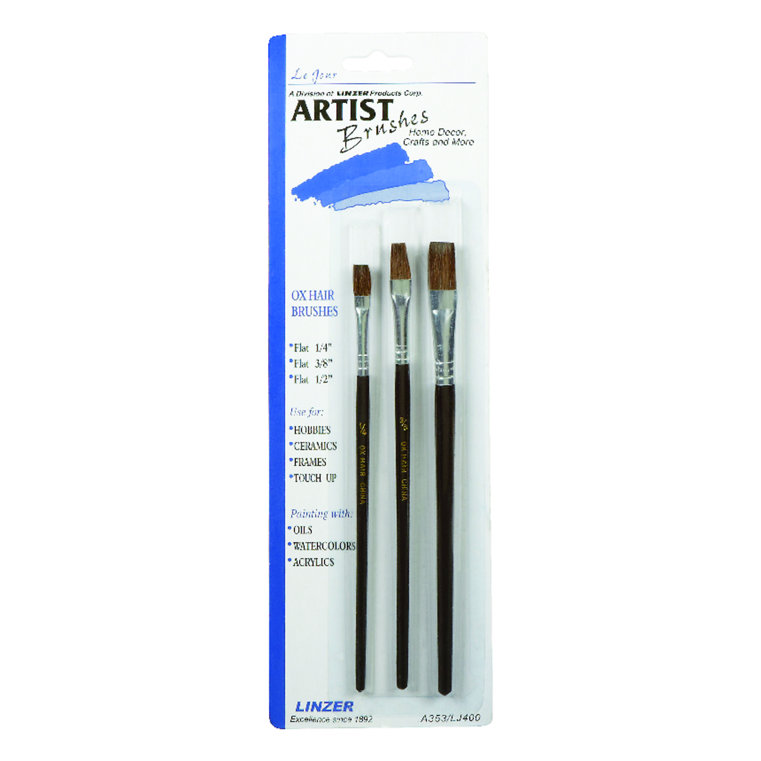 Linzer Assorted in. Flat Artist Paint Brush Set