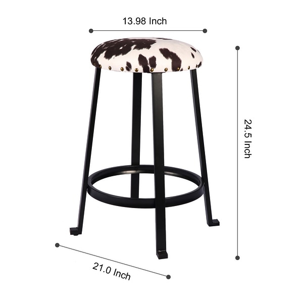 24 inch Backless Metal Bar Stool，Cow print Stool for Kicthen Bar-2 Pack