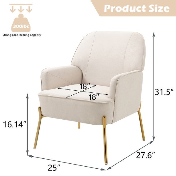 Upholstered Modern Arm Accent Chair， Ergonomic Armrest and Backrest Design， with Gold New carbon Steel Leg