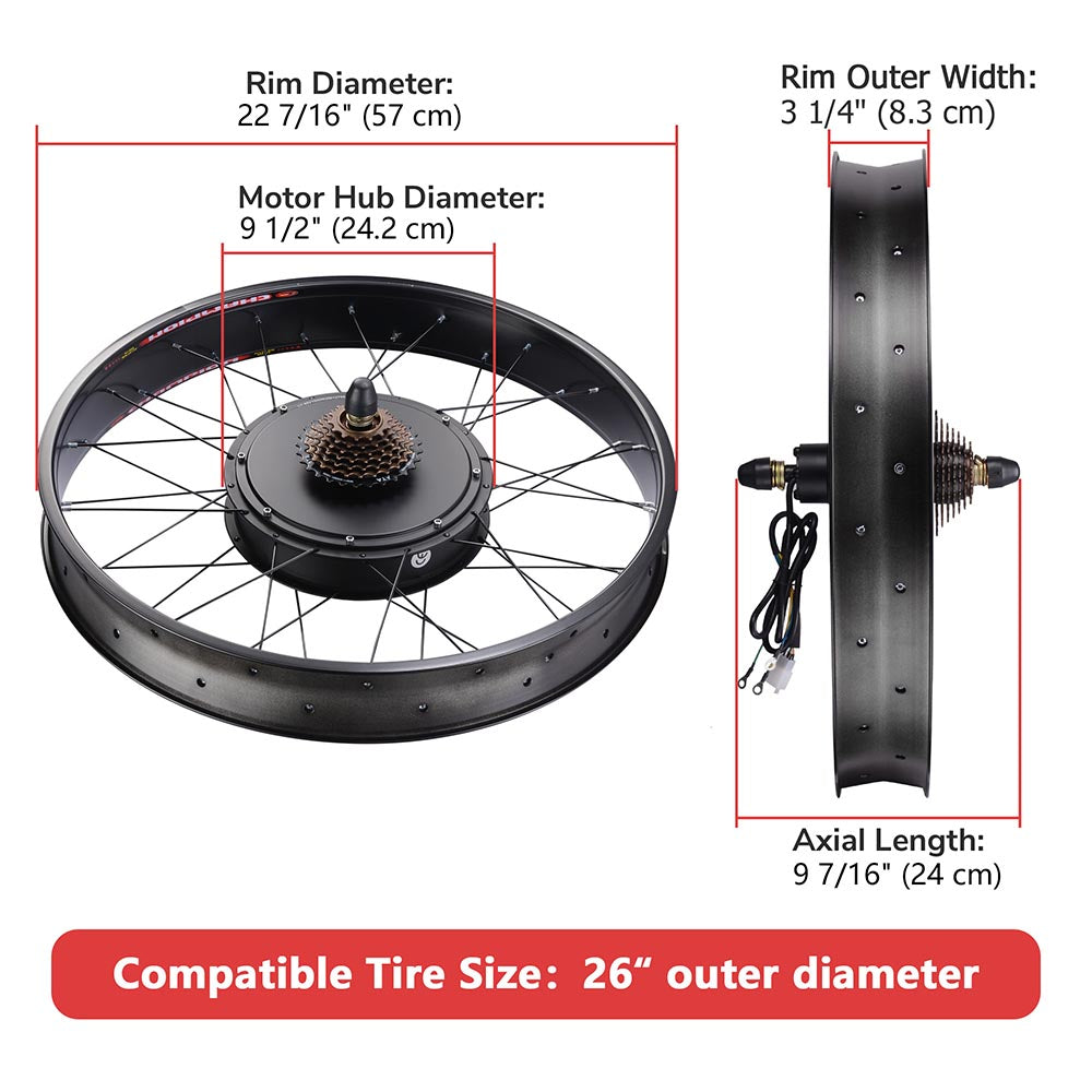 Yescom Bicycle Motor Kit Fat Bike Conversion Kit 1500W 48V 26