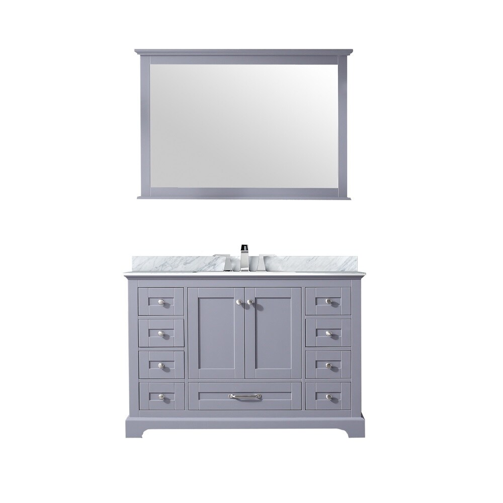 Dukes 48 in. W x 22 in. D Navy Blue Single Bath Vanity  Carrara Marble Top  Faucet Set  and 46 in. Mirror