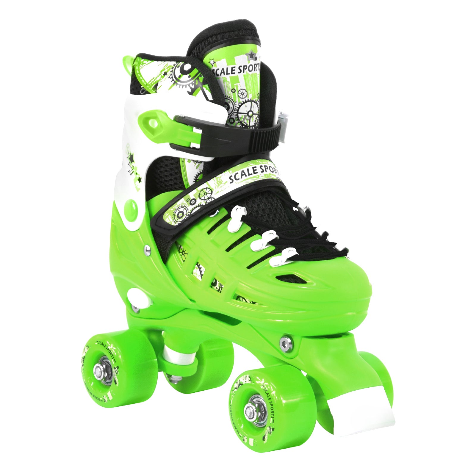 Adjustable Green Quad Roller Skates For Kids Medium Sizes