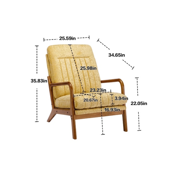 Wood Frame High Back Armchair， Modern Accent Chair Arm Chair for Living Room with Removable Cushion Fabric Lounge Chairs