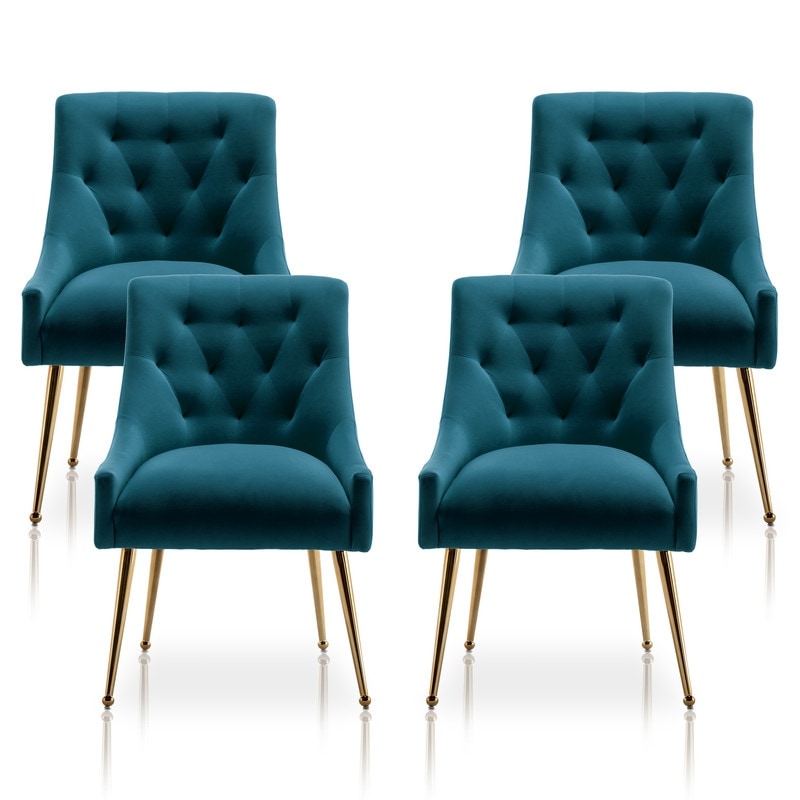 SEYNAR Modern Boucle Dining Chairs Set of 4  Upholstered Accent Chair Tufted Back Armless Chair with Back Pull