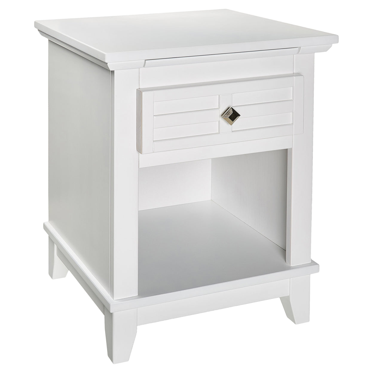 Transitional Wooden Nightstand with 1 Drawer and Bottom Shelf, White- Saltoro Sherpi