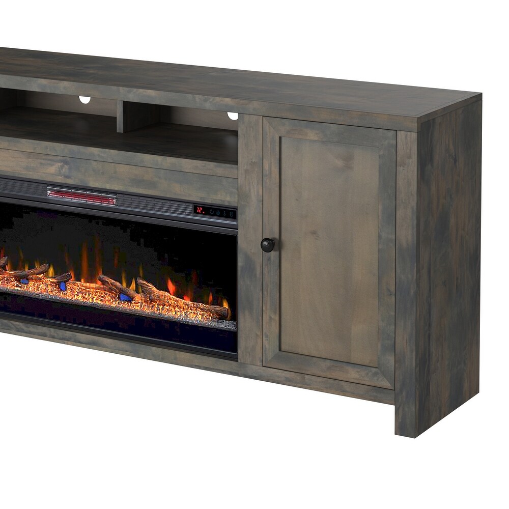 Bridgevine Home 84 in. No Assembly Required Barnwood Finish Solid Wood Fireplace TV stand