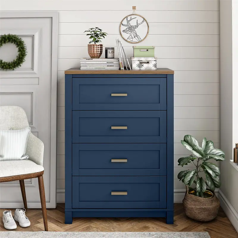 Armada Navy 4 Drawer Dresser with Walnut top