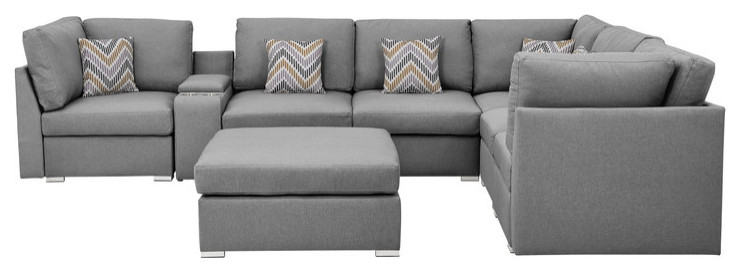 Amira Gray Fabric Reversible Modular Sectional  Usb Console  Ottoman  89825 6B   Contemporary   Sectional Sofas   by Timeout PRO  Houzz