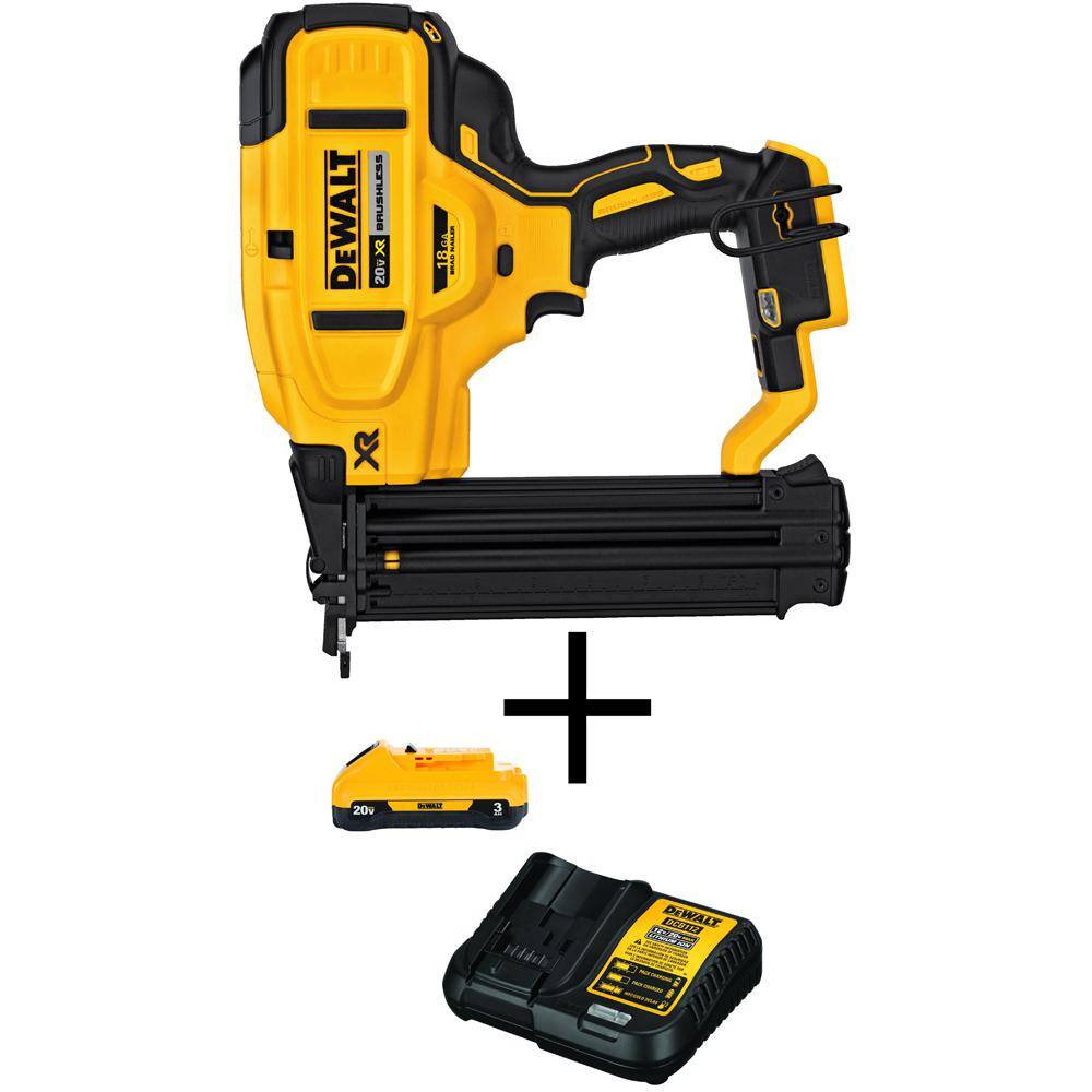 DW 20V MAX XR Lithium-Ion 18-Gauge Nailer (1) 3.0Ah Battery and Charger DCN680BW230C