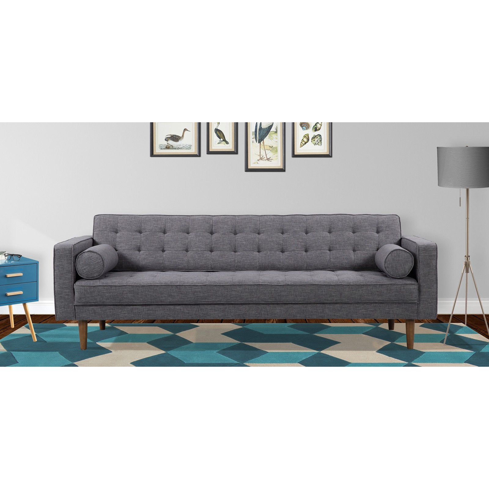 Element Sofa in Dark Gray Linen and Walnut Legs