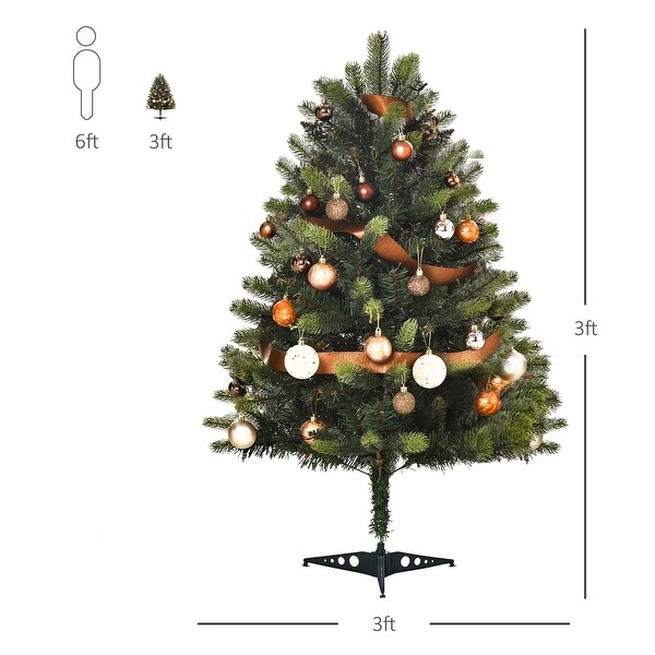 HOMCOM PreLit Full Fir Small Christmas Tree with Stand，Mini Christmas Tree with Lights