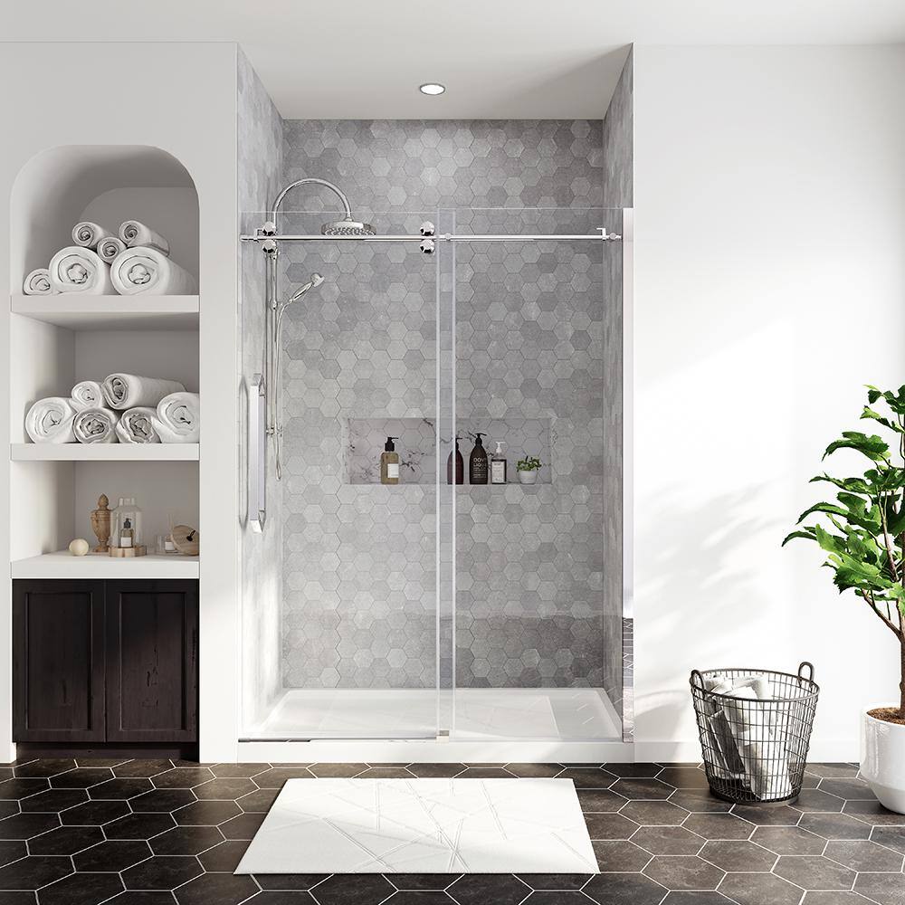 Glacier Bay Derby 60 in. W x 78.74 in. H Frameless Sliding Shower Door in Chrome Derby