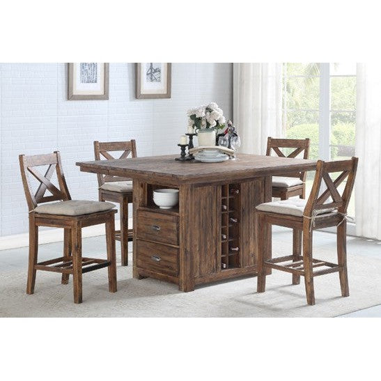 Rustic Wood Dining 5-Pc Set - Extendable (60x30-48) Pub Height - New