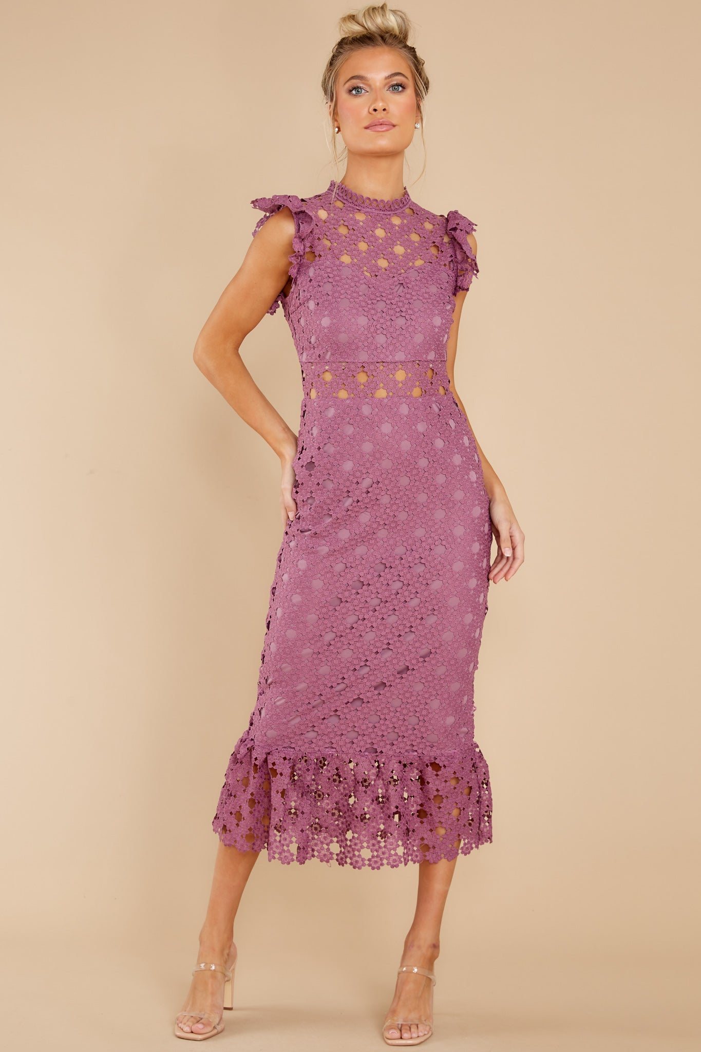 Love's High Hopes Plum Crochet Midi Dress