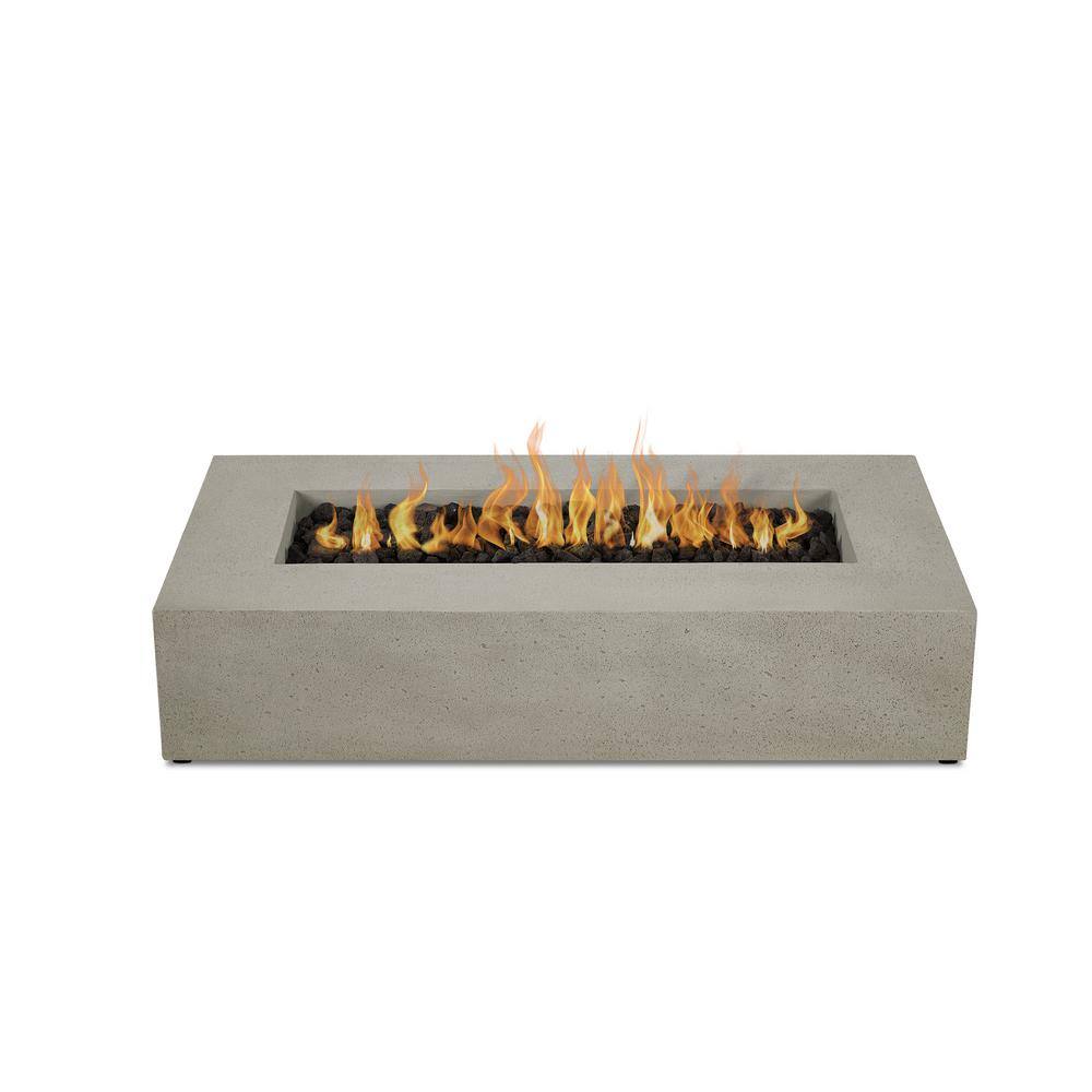 JENSEN CO Brookhurst 56 in. L X 13 in. H Outdoor GFRC Liquid Propane Fire Pit in Flint with Lava Rocks 1590LP-FLNT