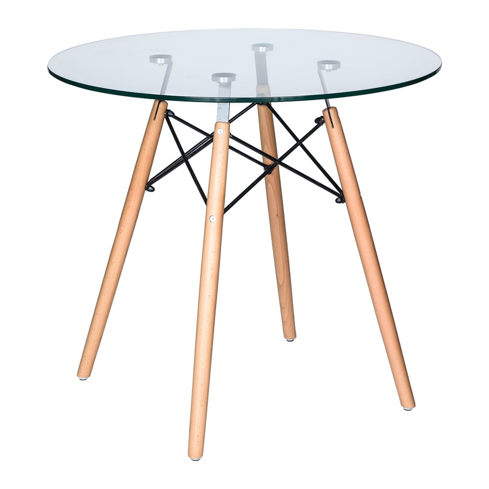 LeisureMod Dover Round Top Bistro Dining Table Wood Eiffel Base