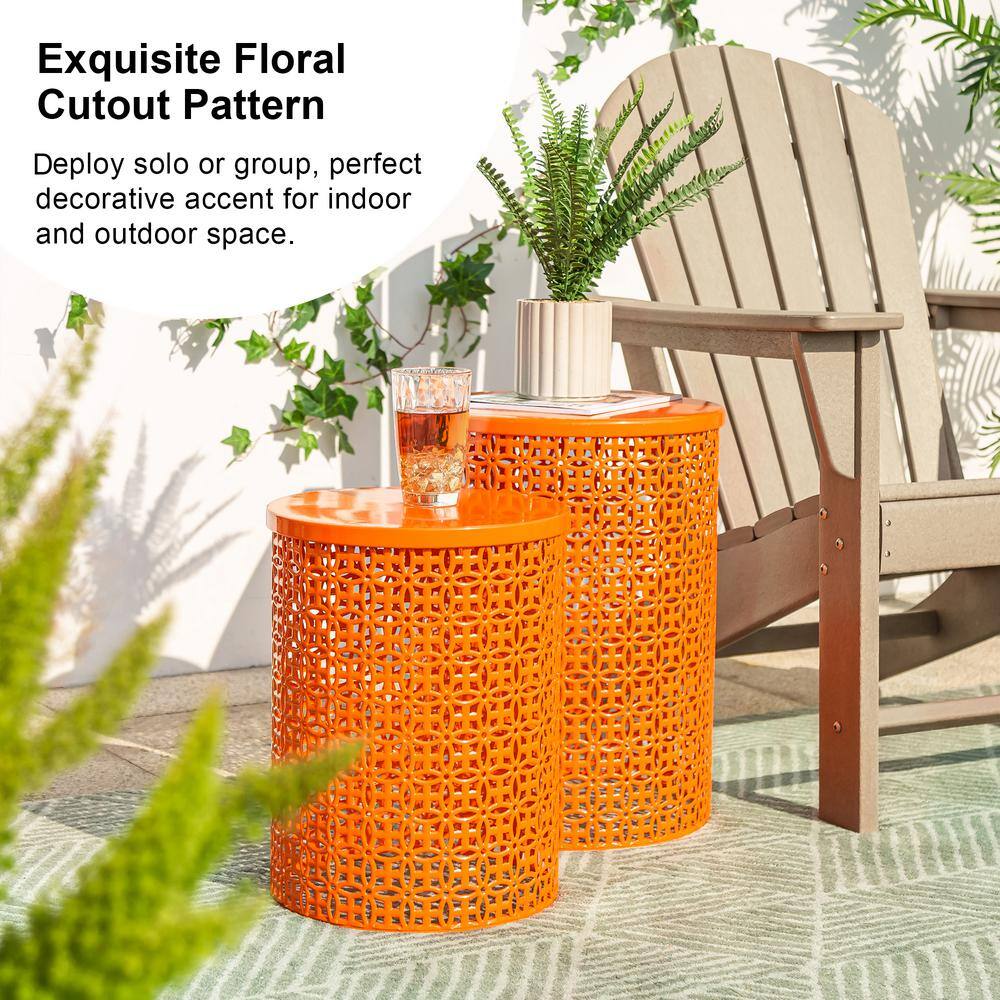 Glitzhome Multi-Functional Metal Orange Garden Stool or Plant Stand or Accent Table (Set of 2) 2003800007