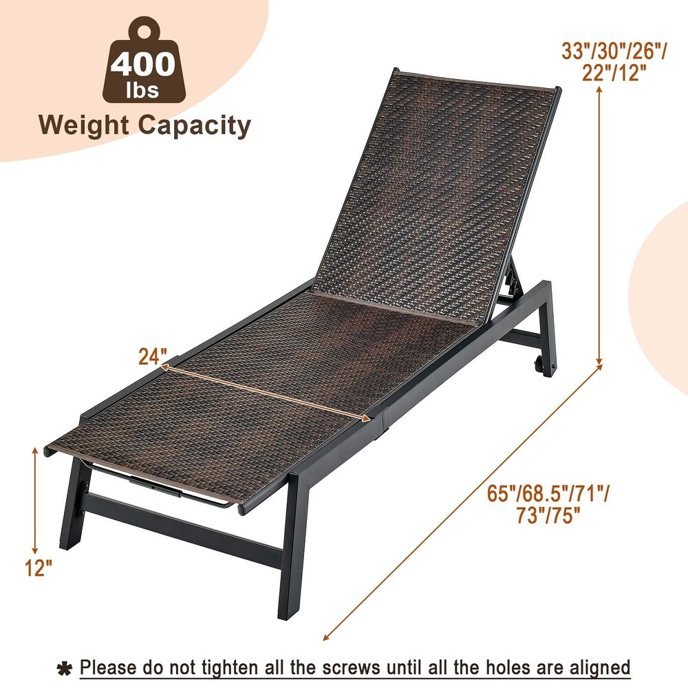 Costway 1PC Patio Galvanized Steel Chaise Lounge with Wheels Outdoor