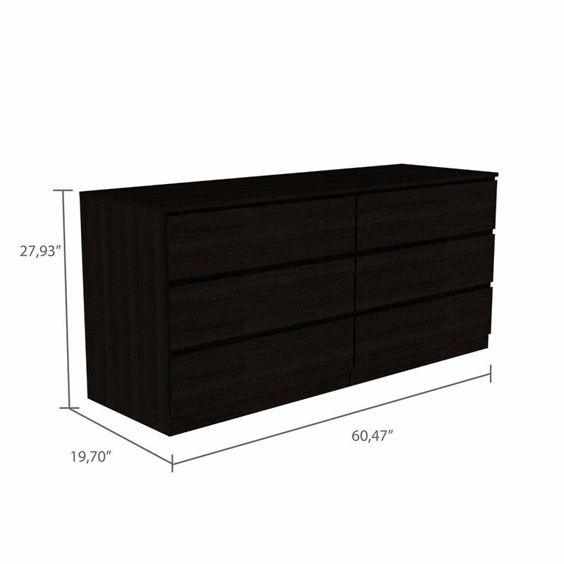 Atlin Designs Modern 6-Drawer Wood Bedroom Double Dresser in Black