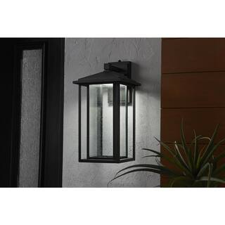 Home Decorators Collection Mauvo Canyon Black Dusk to Dawn Large LED Outdoor Wall Light Fixture with Seeded Glass L-06005-DEL