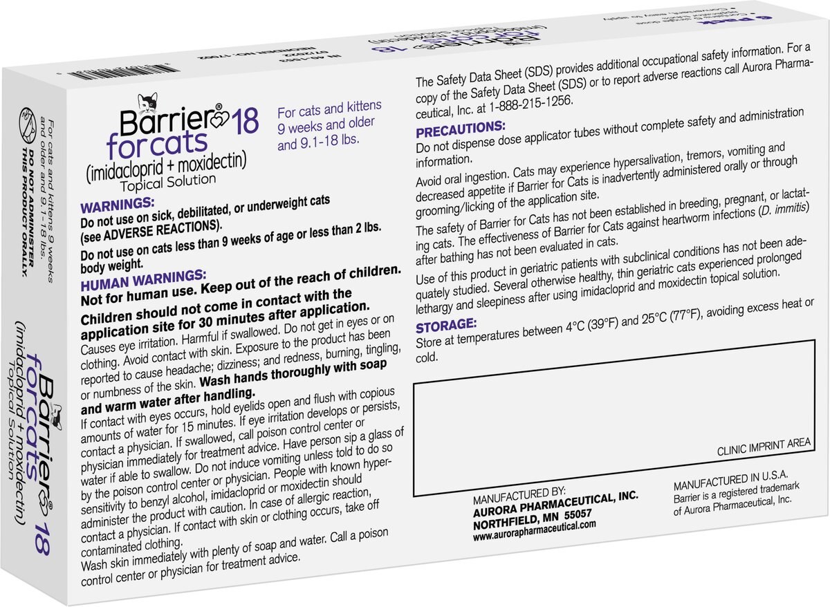 Barrier Topical Solution for Cats， 9.1-18 lbs