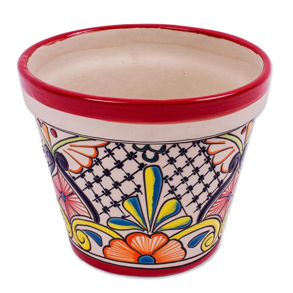 Novica Handmade Colorful Mercado Ceramic Flower Pot (7.5 Inch Diameter)